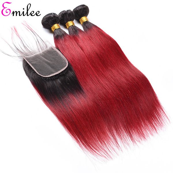 

emilee 1/3/4 pcs straight ombre hair bundles t1b/bug ombre hair weave bundles 1b bug remy human hair extensions, Black