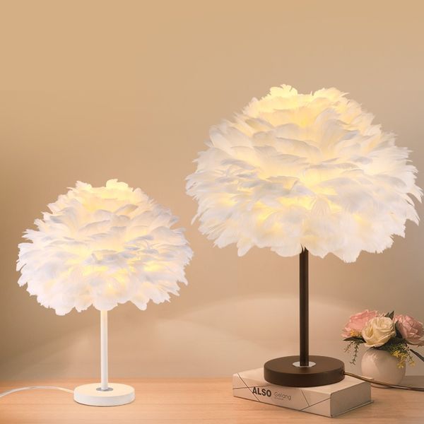 

goose feather living room table lamp modern bedroom bedside lamps for home decoration romantic led night light desk light nordic wedding gif