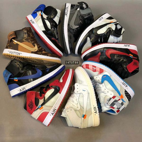 

off whìte x loüìs vuítton x níke air jordán 1 retro design sneakers women men's luxury chicago unc basketball shoes trainers sports sho, Black