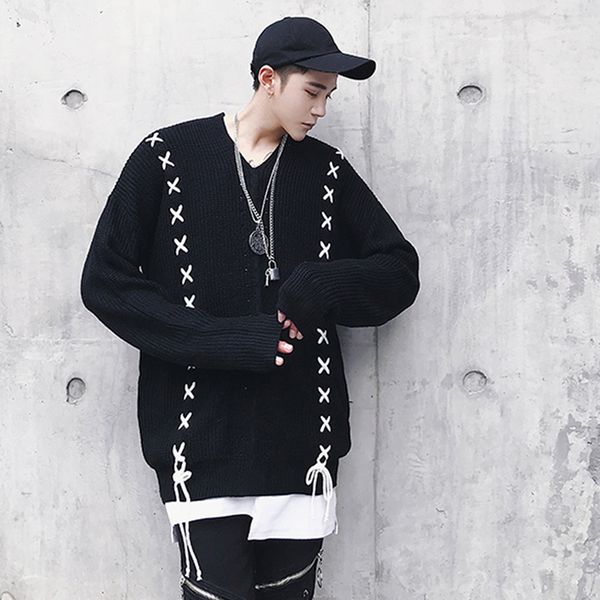 

2018 new autumn winter lace loose style sweater men's sweater trui heren high street men chompas para hombre erkek kazak, White;black