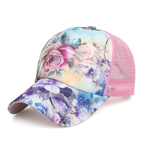 

okdeals women's fashion flower printed baseball caps gorras sun hats breathable mesh hat summer cap for girls snapback casquette, Blue;gray