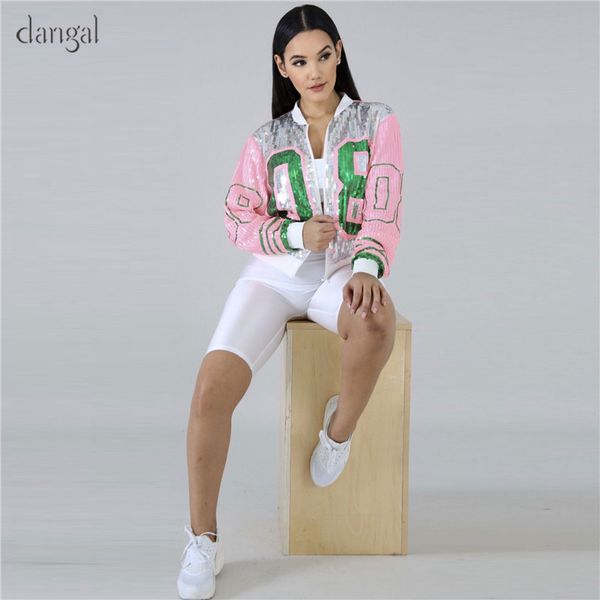 

dangal sequin jacket women sequin coat pink shining jacket garment eyelets female cool loose o-neck zipper out wear, Black;brown