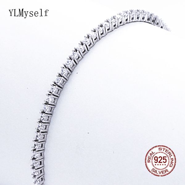 

pure 925 silver material jewelry 17.5 cm tennis bracelet 2mm zirconia anniversary gift real sterling silver bangle bracelets cx200702, Black