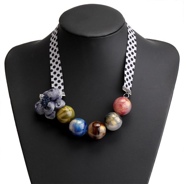 

the european and american fashion accessories ms ancient resin round bead necklace manufacturers selling flowers, Silver