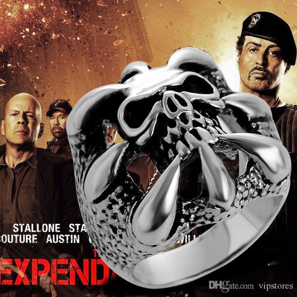 

the expendables skull ring punk biker style gothic skeleton rings for men 316l stainless steel stallone's lucky ring jewelry for exp fa, Golden;silver