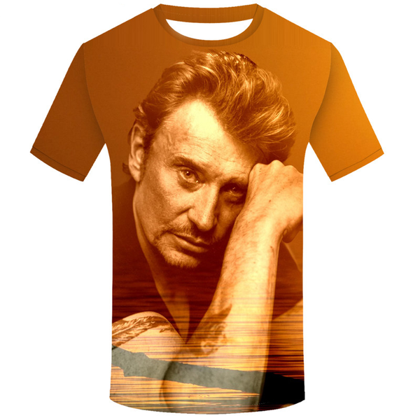 

fashion johnny hallyday rock star t shirt 3d print men/womens funny summer round collar short sleeve casual u1374, White;black
