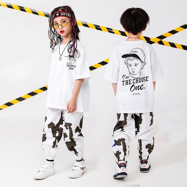 

kid hip hop clothing oversized t shirt running casual pants for girls boys jazz dance costume wear ballroom dancing clothes, Black;red
