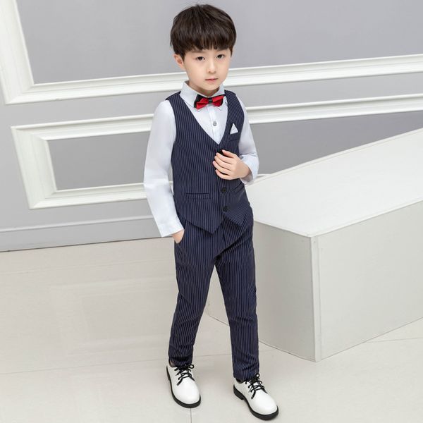 

flower boys formal tuxedos school suit kids stripe wedding suit kids summer clothing set birthday dance prom dress costume, White