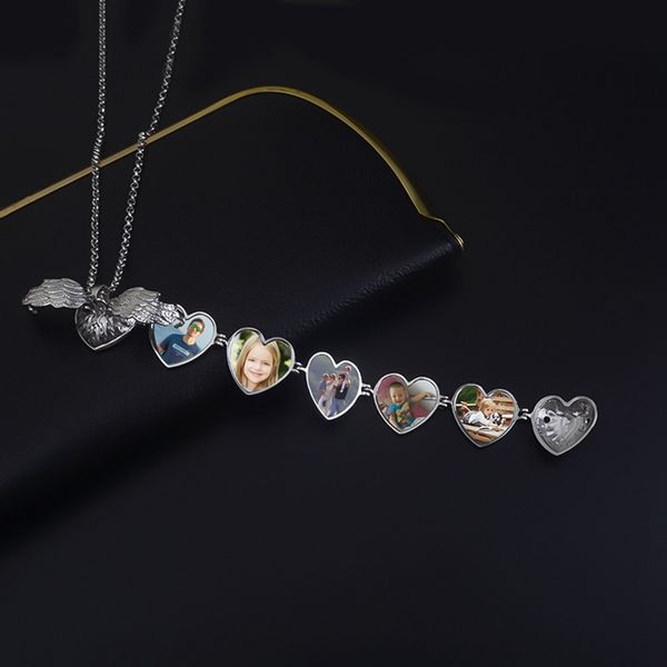 

love multilayer phase box angel wings open p necklace pendant memory floating box necklace fashion, Silver