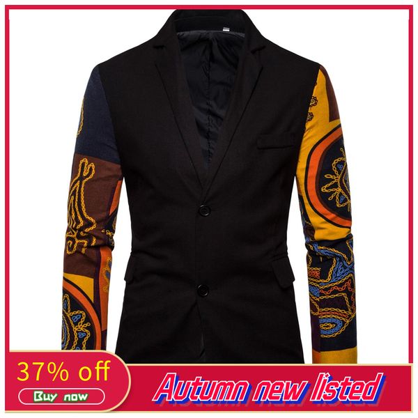 

2019 autumn new arrival mens casual vintage ethnic printed dress floral suit slim fit blazer jacket thin section suit coat, White;black