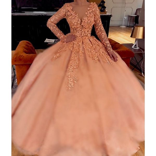 

2020 elegant woman plus size long sleeves lace beaded prom dresses long arabic evening gowns formal party gala dress ball gown, Black