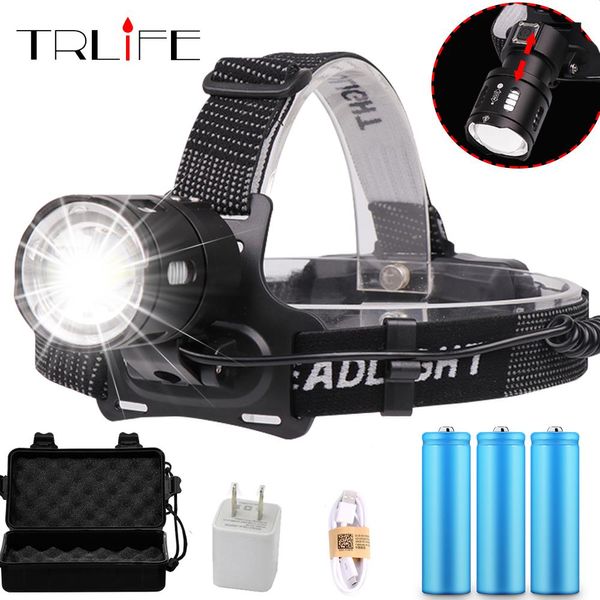 

50000lm xhp70 led headlamp waterproof v6 most powerful xhp50 headlight rechargeable 18650 zoom head lamp bicycle light lantern