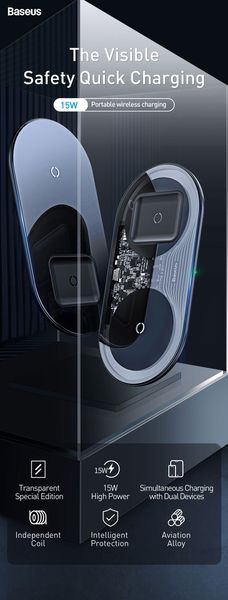 

baseus 15w dual wireless charger for iphone 11 pro max x xs max xr visible wireless charging pad for samsung galaxy note 10 plus