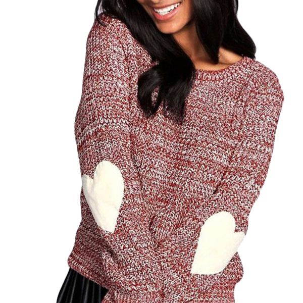 

fashion basic style winter women knitted heart pattern long sleeve solid color jumper loose pullovers sweater, White;black