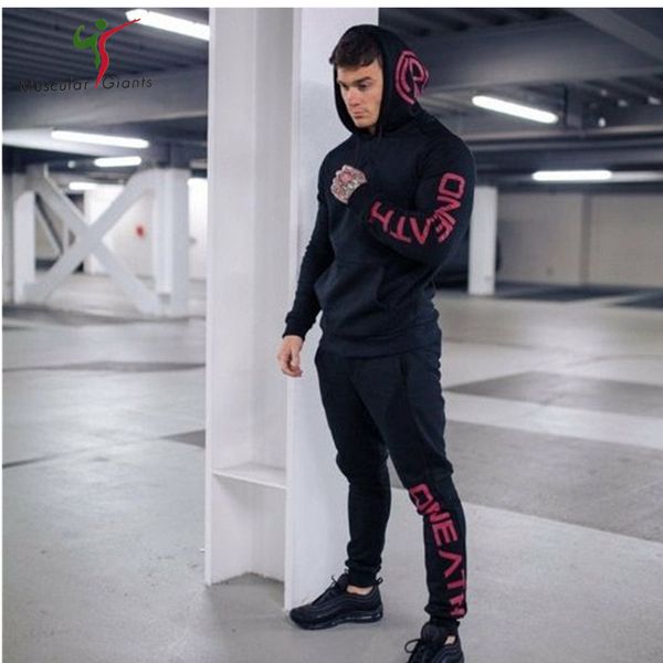 

2018 men set quality fleece sweatshirt pants male tracksuit sporting sweat suits mens gyms survetement sportswear -xxl, Gray