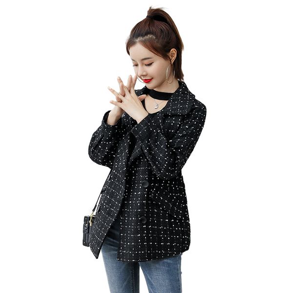 

woolen jacket women's short 2019 autumn clothing new style versatile short-height nizi trench coat woolen overcoat early autumn, Black;white