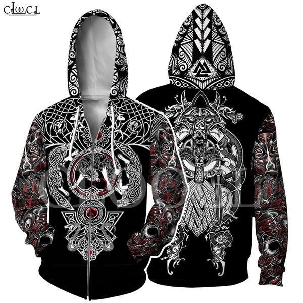 

nordic tattoo zipper hoodie women men 3d print king casual long sleeve zipper hooded coat drop shipping, Black