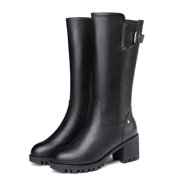 

2020 women ankle boots botas mujer leather dropshipping winter women boots with fur ladies shoes plus size 9 10, Black