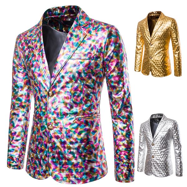 

male personalized multicolor leather blazer jacket fashion men's nightclub bar dancing performance suit coat man party talicoat, White;black