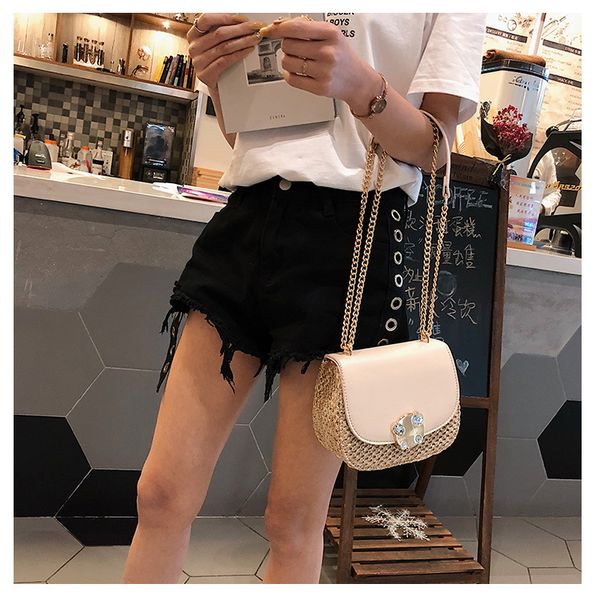 

new straw chain bag slanted korean version female student weave single shoulder bag