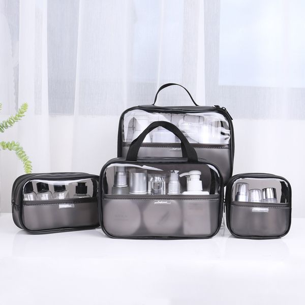 

women cosmetic bag transparent pvc makeup bag set travel wash kit storage organizer pouch toiletry box tote handbag pouch