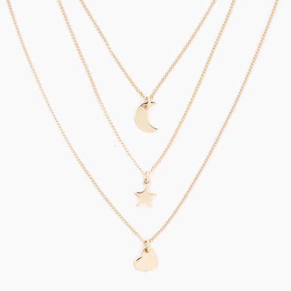 

women's necklace moon star heart sequin long multilayer set necklace, Black
