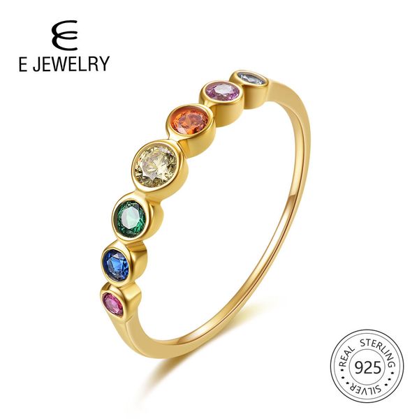 

e 925 sterling silver rainbow gemstones ring for women 14k gold plated silver jewelry rings color cubic zirconia wedding rings
