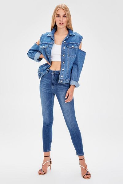 

trendyol blue high waist skinny jeans twoaw20je0117