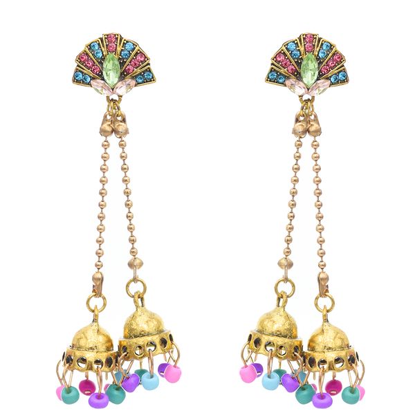 

мода с двойными bells падения rhinestone мотаться бисером кисточкой длинные серьги для женщины индийских ювелирных, Silver