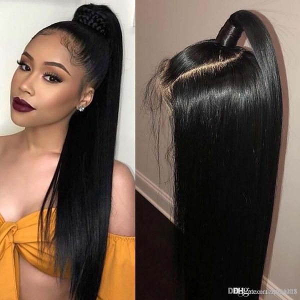 

прямые lace волос передних парики человеческих волос для черных женщин с волосами младенец бразильского remyhair 360 кружева фронтального па, Black