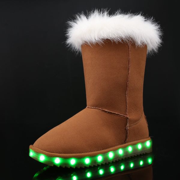 

jawaykids 2019 winter boots for boys girls and women usb charged led glowing shoes warm fur high-child snow boots, Black;grey