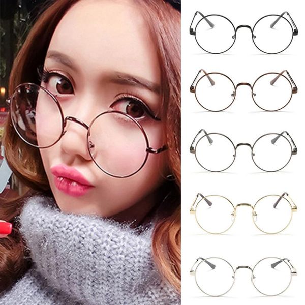 

fashion retro round circle metal frame eyeglasses clear lens eye glasses unisex, Silver
