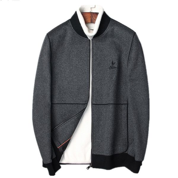 

100% wool coat autumn winter jacket men double-side woolen coats streetwear baseball jackets men's coat abrigo hombre my1897, Black