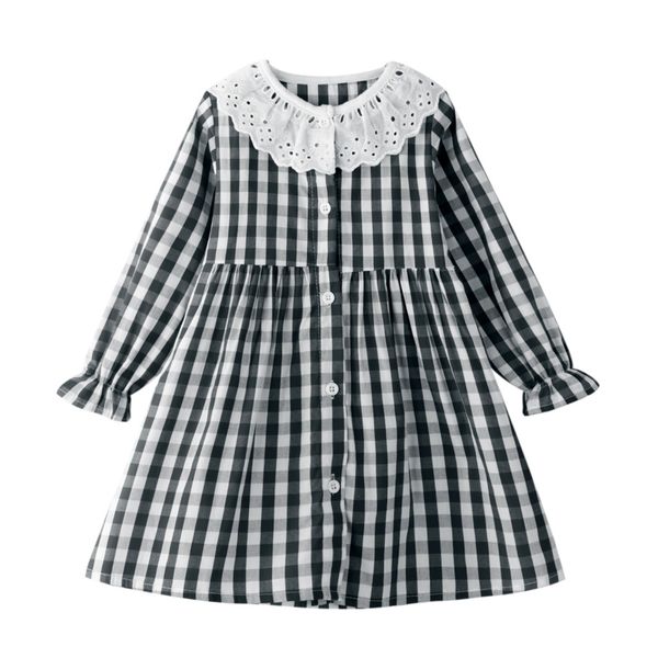 

kids straight dress new children button lacy plaid long sleeve dresses spring fashion child casual loose princess dress #l15, Red;yellow