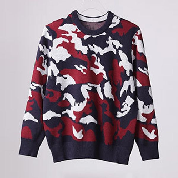 

2020 new men camouflage print long sleeve round neck slim knit sweater pullover top, White;black