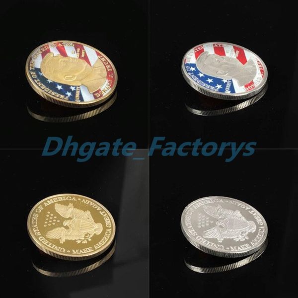 

American 45th President Donald Trump Commemorative Coin United States President Avatar Gold Coins Silver Badge Metal Craft Collection Token