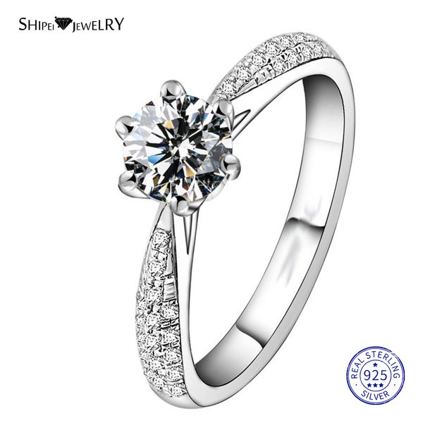 

shipei 100% 925 sterling silver 2ct moissanite ring engagement wedding ring for women anniversary gift fine jewelry wholesale, Golden;silver