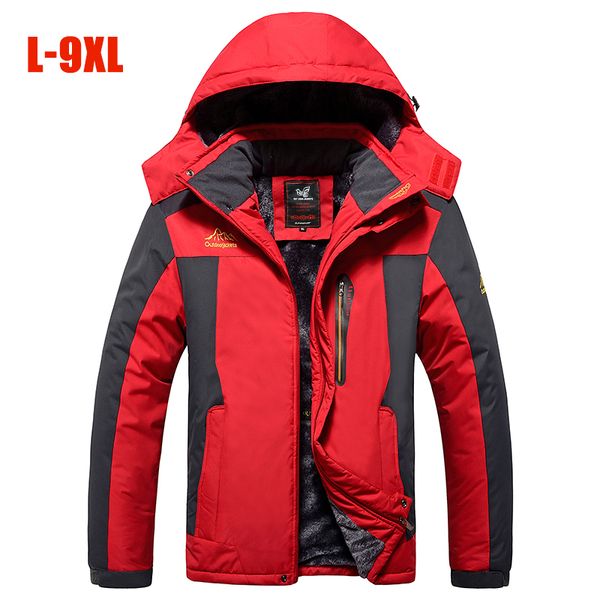 

large size men outdoor jackets fleece warm hooded thick parka men 6xl 7xl 8xl 9xl multifunction outdoor winter coats outwear, Black