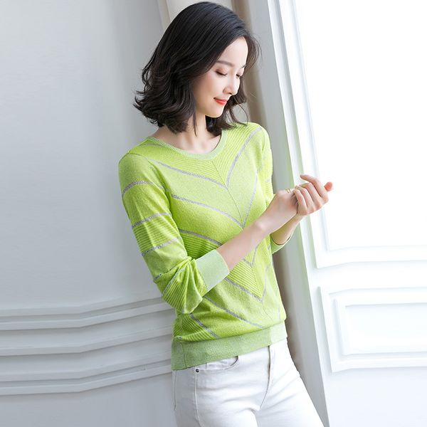 

knitted pullovers women sweaters 2019 new autumn shinny thread o collar plaid loose solid pullover pull femme women knit, White;black