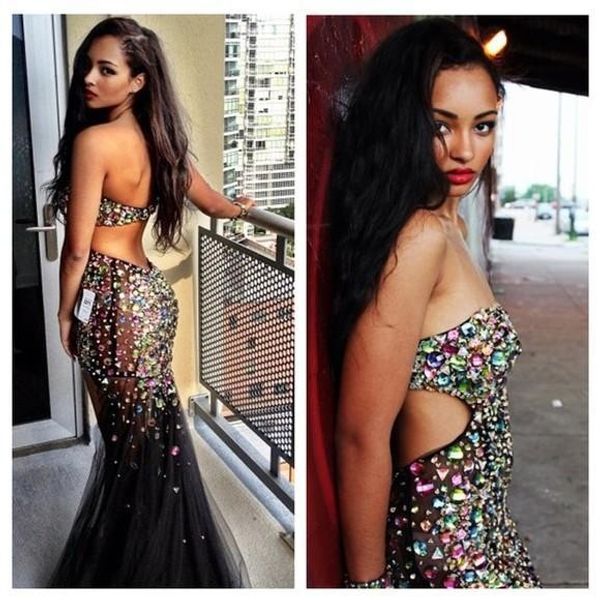 

rhinestones beads see though body evening dresses strapless backless cutaway sides mermaid pageant celebrity dress prom homecoming long, Black;red