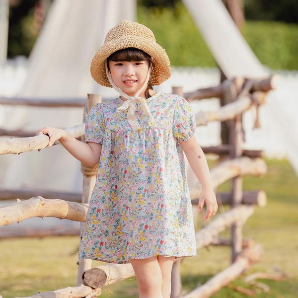 

2020 летние девушки цветочные платья новый корейский слоеный рукав одежда 1-7 лет дети принцесса вечерние платья милые повседневные наряды, Red;yellow