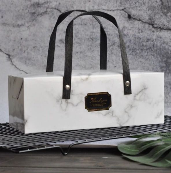 

Elegant marble de ign paper box with handle cake box bakery packaging box 25 9 3 8 9cm 100pc lot hipping