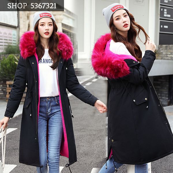 

cotton-padded clothes woman 2019 winter increase down inner tank self-cultivation long mianfu suit-dress keep warm loose coat, Black