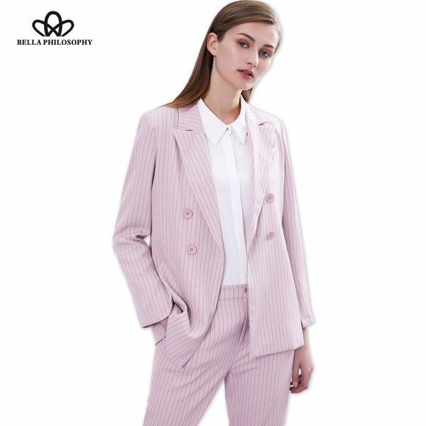 

bella philosophy women spring summer striped pink blazer thin jacket turn down collar female blazer casual office ladies suit, White;black