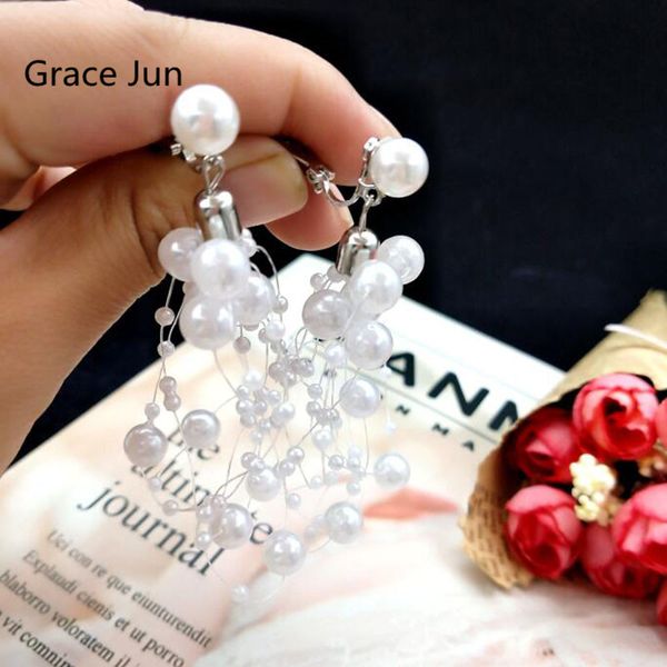 

grace jun 2018 new fashion gypsophila clip on earrings no pierced for women party prom cute simulated pearl pierced earrings, Silver