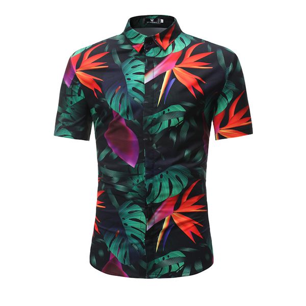 

new arrival mens hawaiian shirt 2019 male casual camisa masculina leaves printed beach shirts short sleeve brand clothing 3xl, White;black