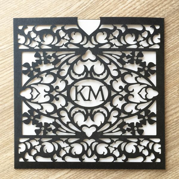 

100pcs /lot customized text invitation cards & white inner page ,hollow laser cut craft , party bridal shower supplies, Black