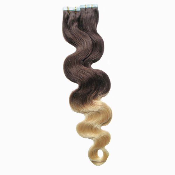 Preto E Loiro Ombre Extensões de Cabelo 40 pcs Onda Do Corpo Brasileiro Virgem Fita Em Extensões Do Cabelo Humano Dois tons Fita Ombre Na Extensão Do Cabelo