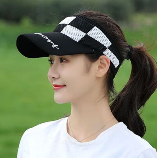 

women's casual trip travel sun visor caps outdoor knitted hats sport ess empty exposed sunshade beach lattice golf hat lady, Blue;gray