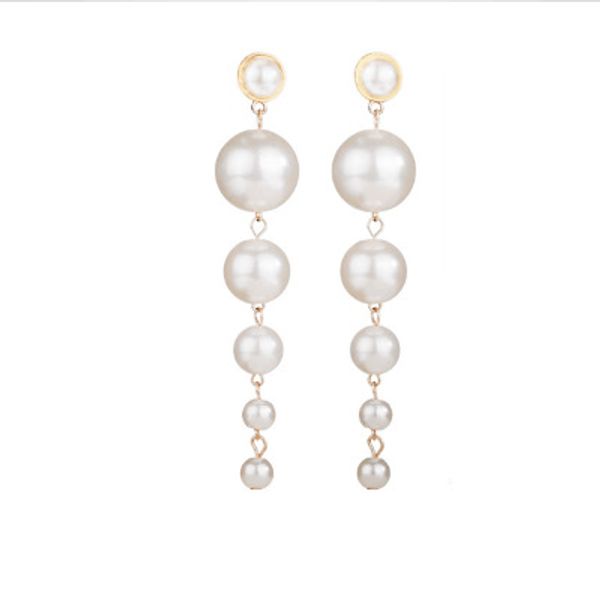 

trendy elegant created big simulated pearl long earrings pearls string statement drop earrings for wedding party gift e0207, Silver